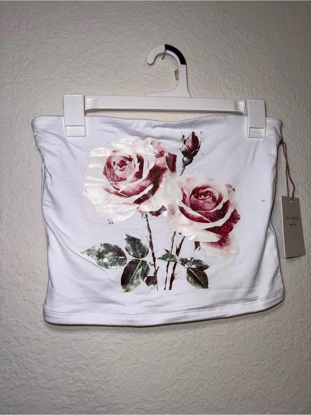 White Rose Print Accent strapless top Size Medium New With Tags